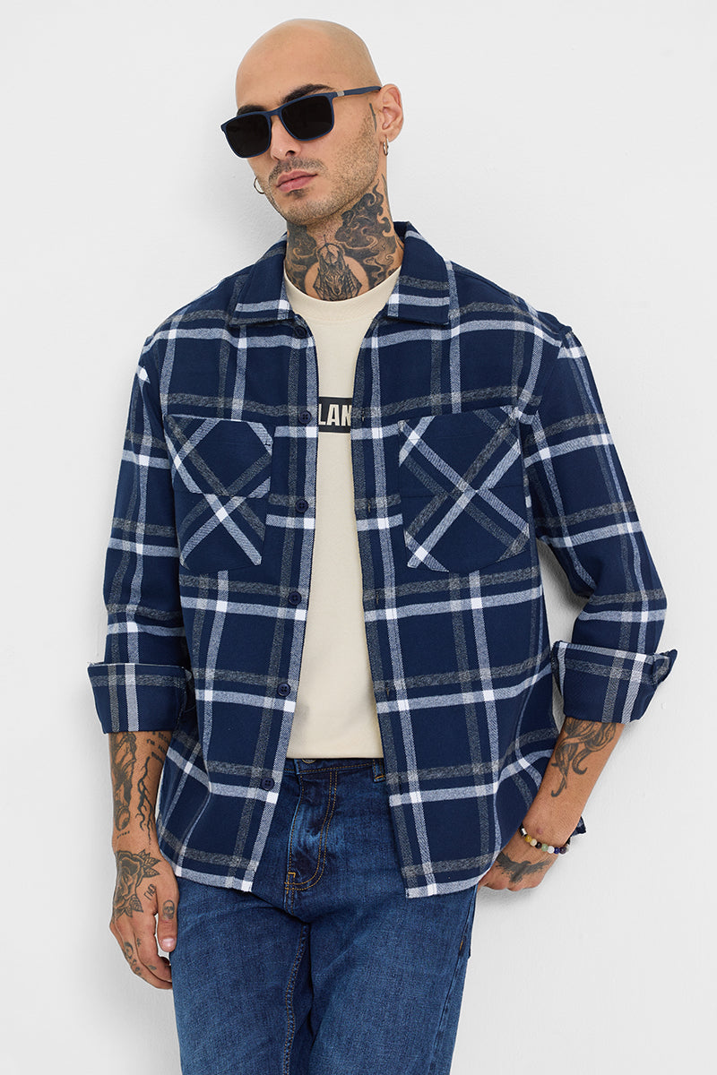 Navy Checks Relaxed Fit Overshirt