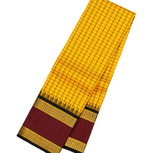 Yellow Handloom Kanchipuram Korvai Silk Saree And Checks