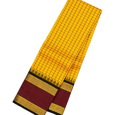 Yellow Handloom Kanchipuram Korvai Silk Saree And Checks
