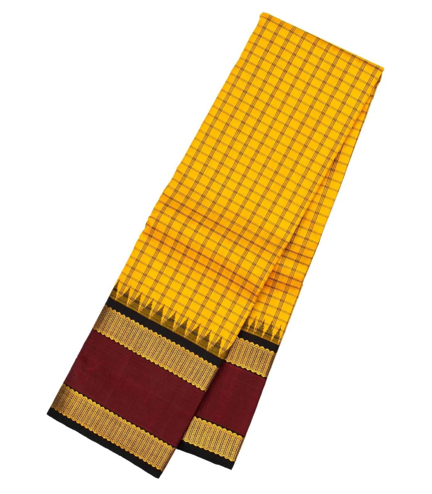 Yellow Handloom Kanchipuram Korvai Silk Saree And Checks