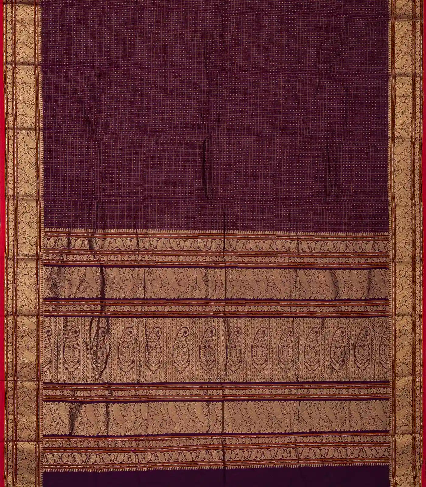 Magenta Handloom Kanchi Cotton Saree With Checks