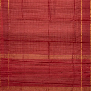 Red Handloom Tussar Silk Saree With Embroidered Stripes