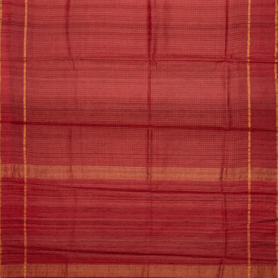 Red Handloom Tussar Silk Saree With Embroidered Stripes