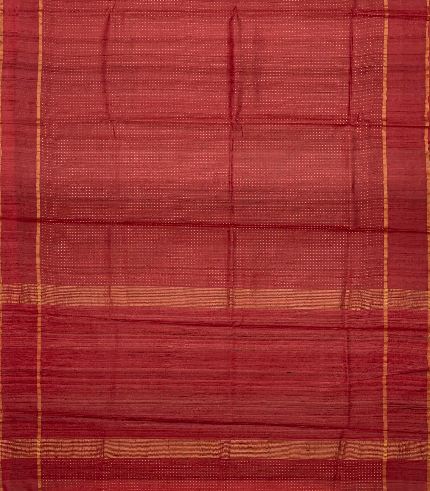 Red Handloom Tussar Silk Saree With Embroidered Stripes