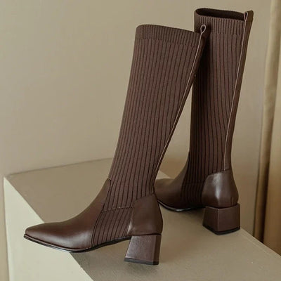 Lia Knee High Trendy Sock Leather Boots
