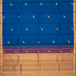 Blue Handloom Kanchipuram Korvai Silk Saree With Parrot Buttas