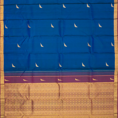Blue Handloom Kanchipuram Korvai Silk Saree With Parrot Buttas