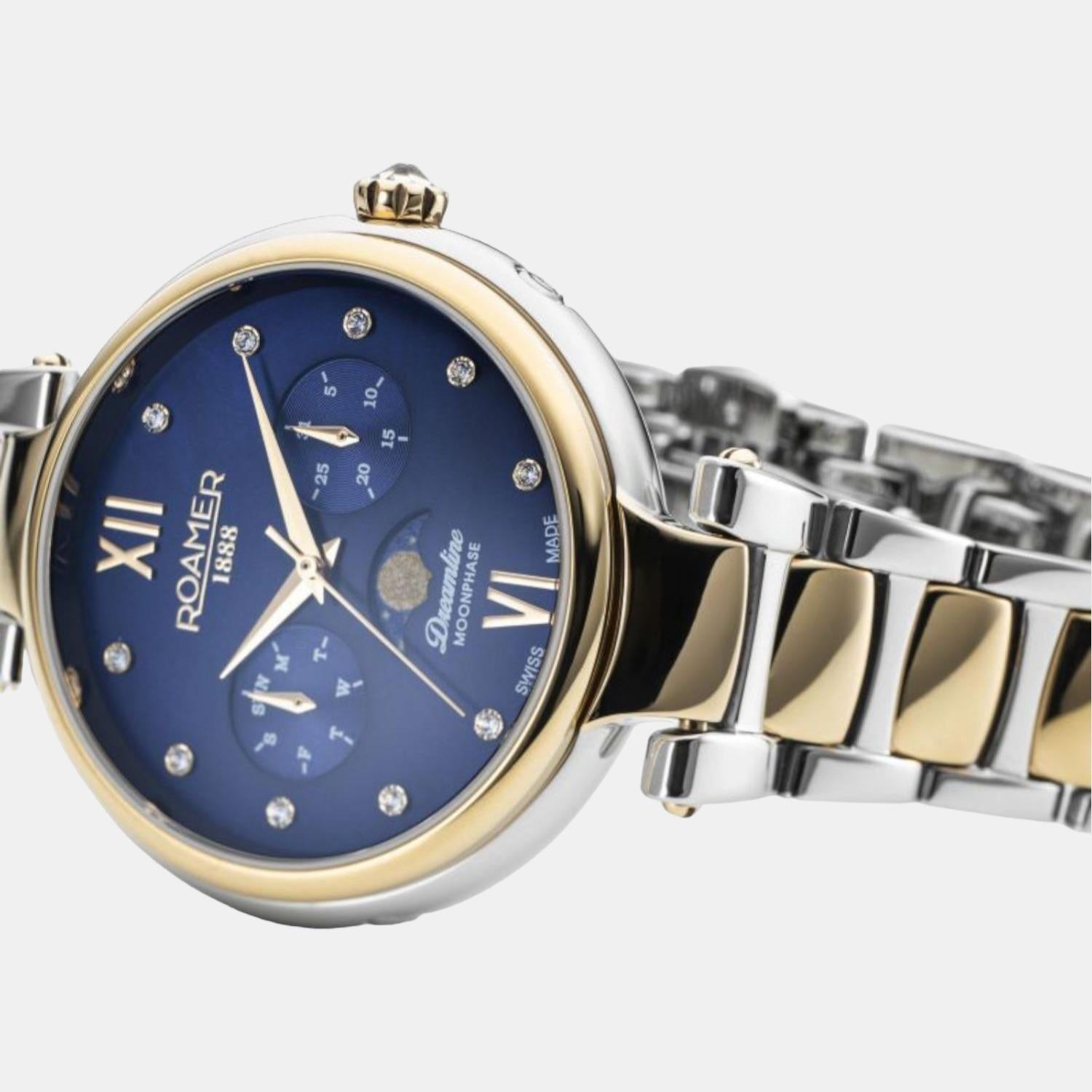 Dreamline Moonphase Women Quartz Blue Dial Analog Stainless Steel Watch 858801 48 49 50