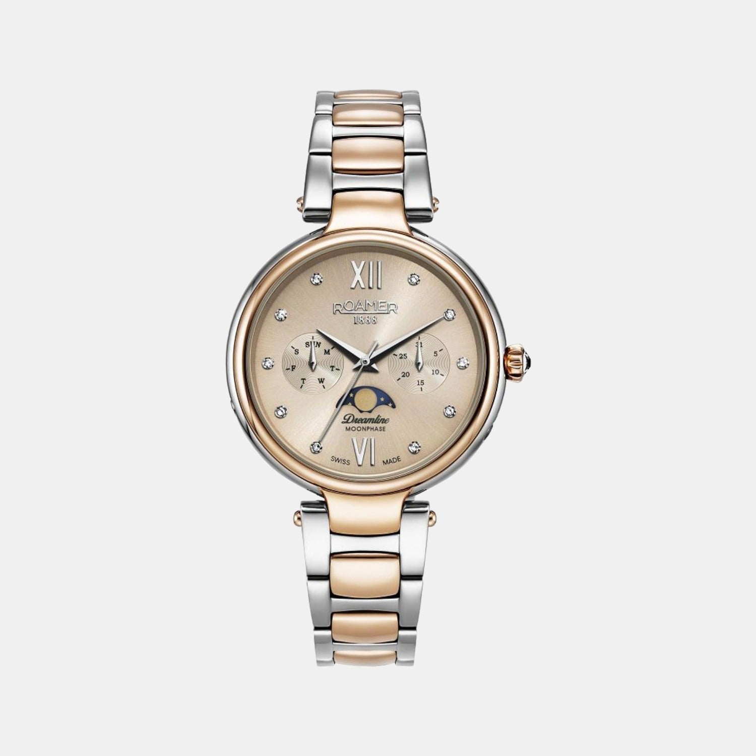 Dreamline Moonphase Women Quartz Rose Gold Dial Analog Stainless Steel Watch 858801 49 38 50