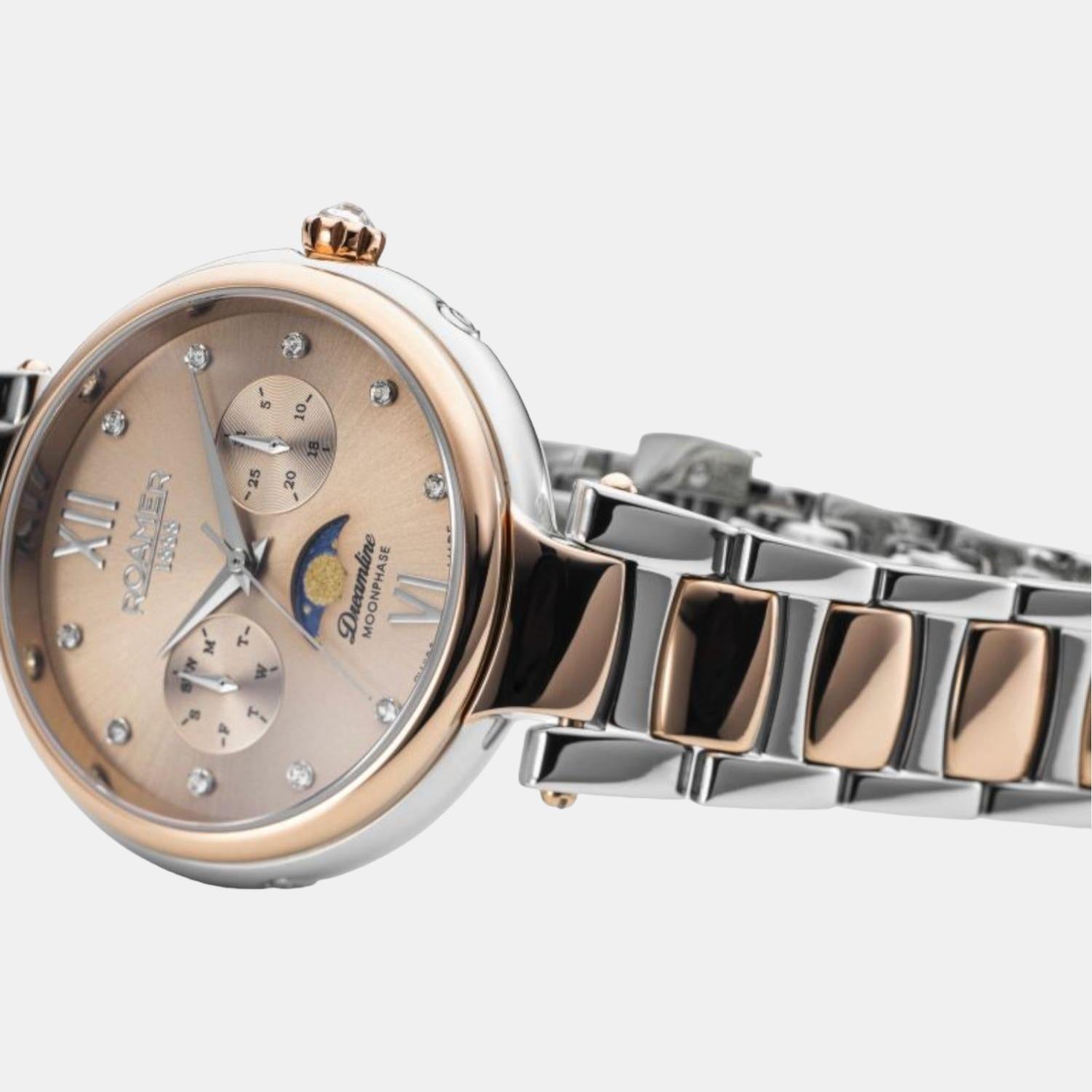 Dreamline Moonphase Women Quartz Rose Gold Dial Analog Stainless Steel Watch 858801 49 38 50