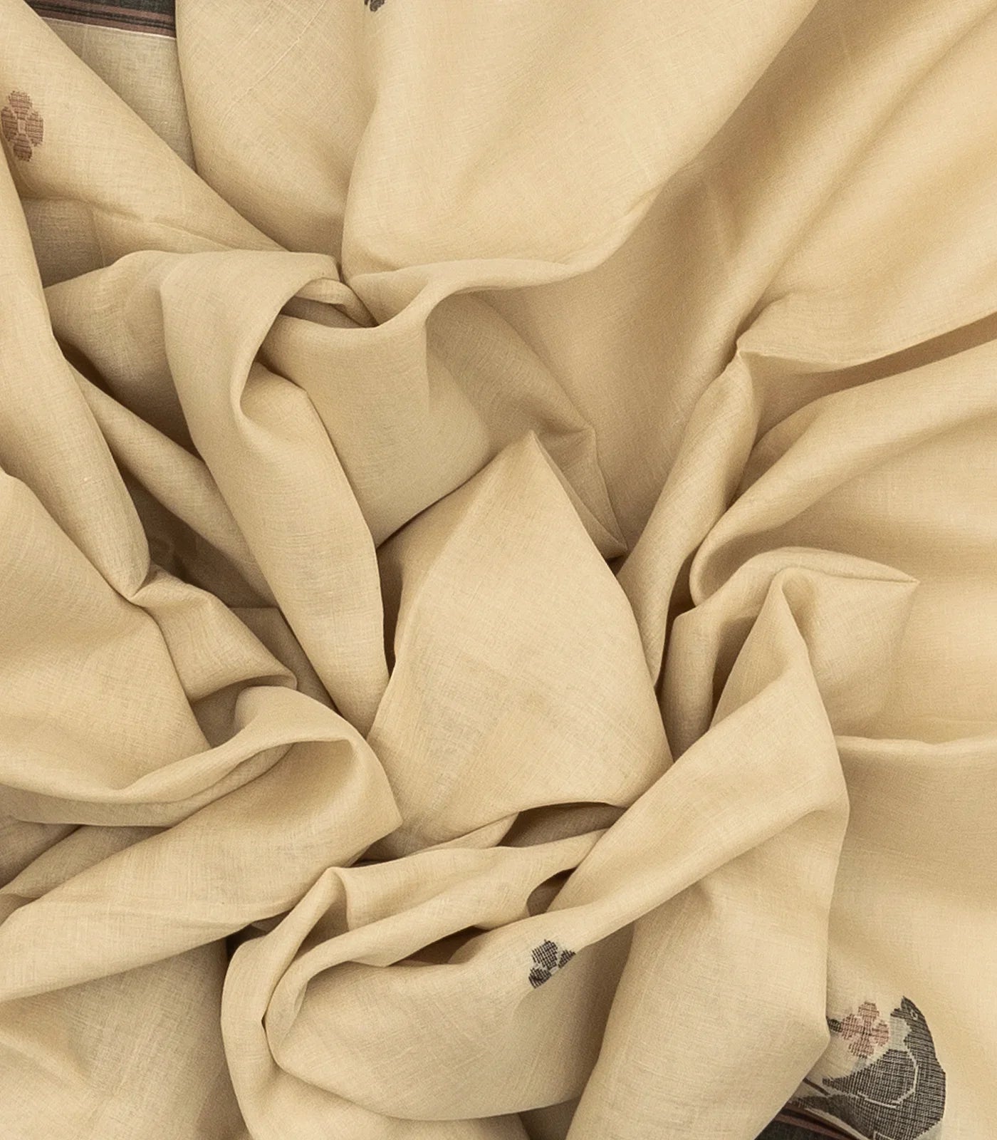 Taupe Handloom Bengal Cotton Saree With Bird Buttas