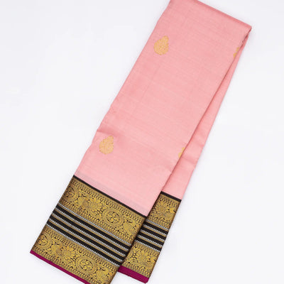 Baby Pink Handloom Kanchipuram Korvai Silk Saree With Annam Buttas