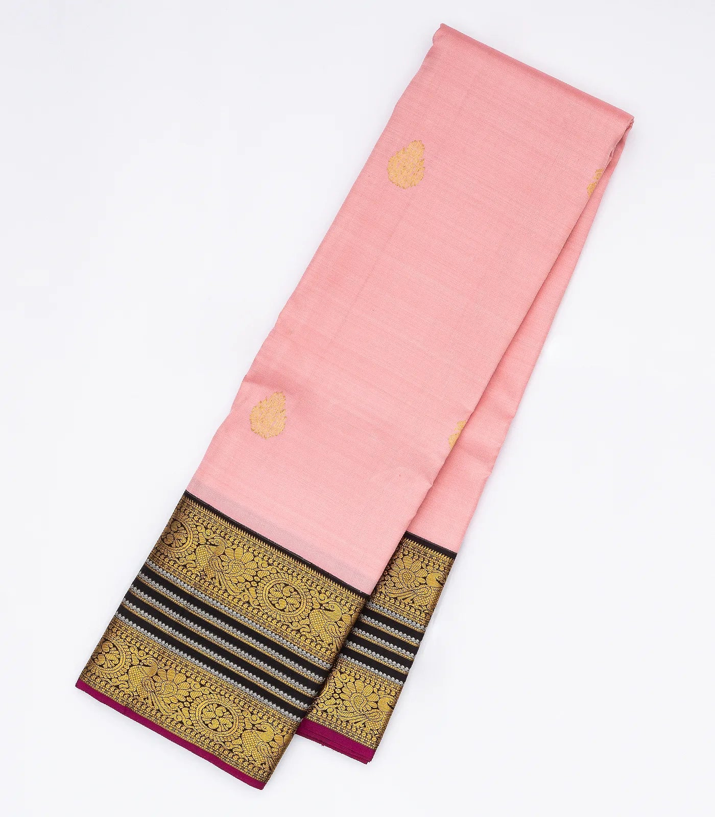Baby Pink Handloom Kanchipuram Korvai Silk Saree With Annam Buttas