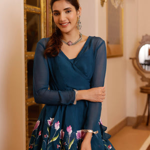 Kaasni Handpainted Organza Sharara Set