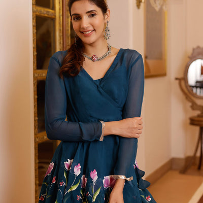 Kaasni Handpainted Organza Sharara Set