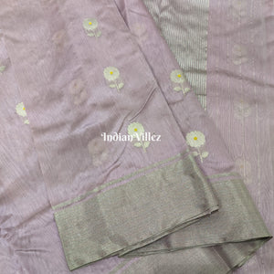 Onion Color with Flower Design Chanderi Pure Katan Silk Saree