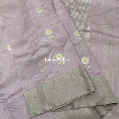 Onion Color with Flower Design Chanderi Pure Katan Silk Saree