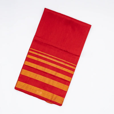 Red Handloom Uppada Plain Silk Saree With Mustard Stripe Border