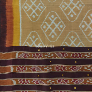 Peach Odisha Ikat Contemporary Silk Saree with Double Pallu