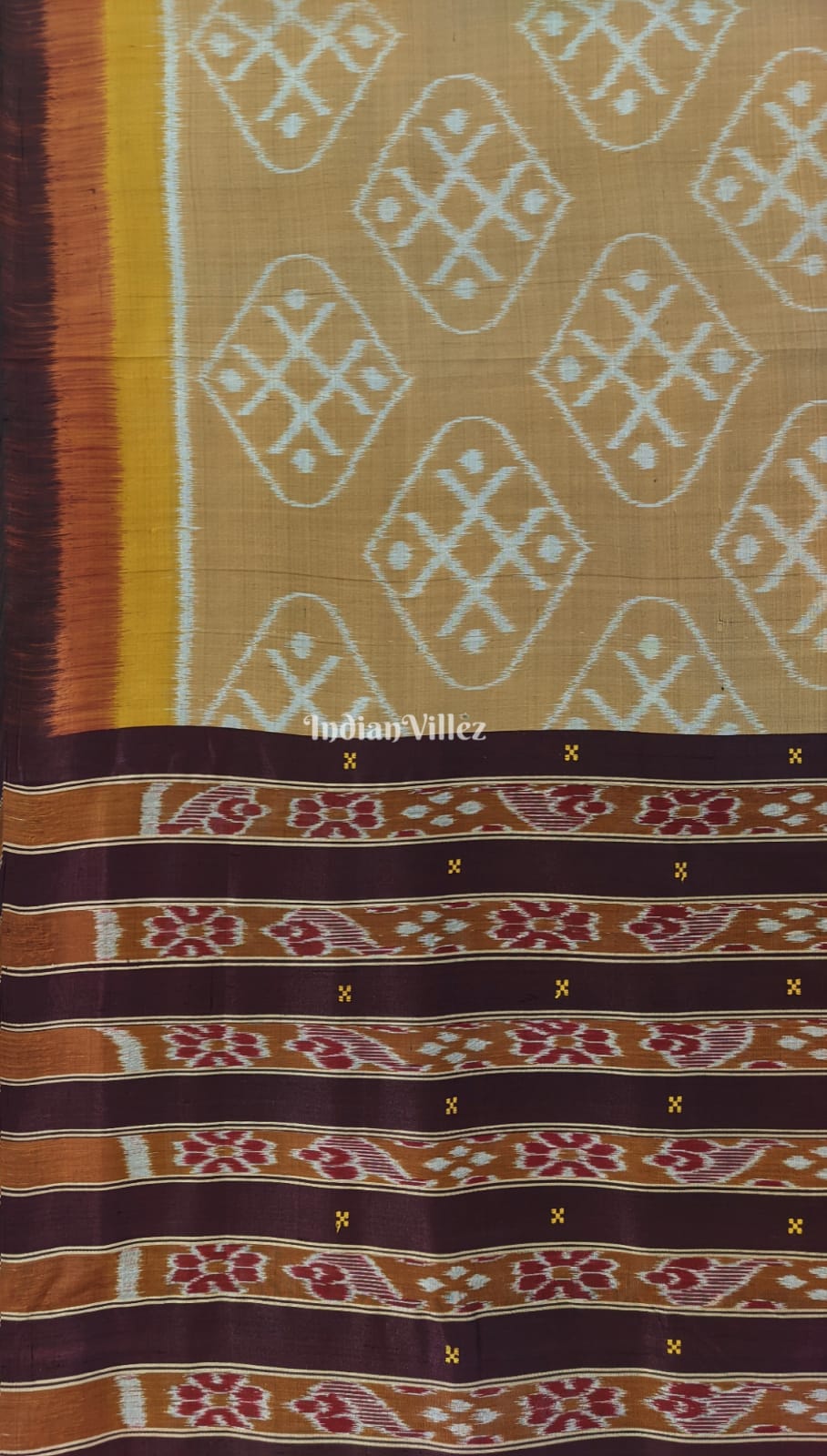 Peach Odisha Ikat Contemporary Silk Saree with Double Pallu