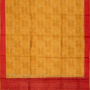 Mustard Handloom Tussar Silk Saree Printed With Diamond Motifs