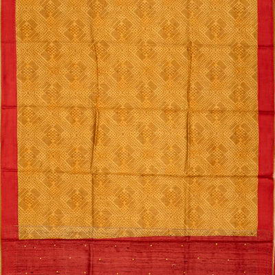Mustard Handloom Tussar Silk Saree Printed With Diamond Motifs