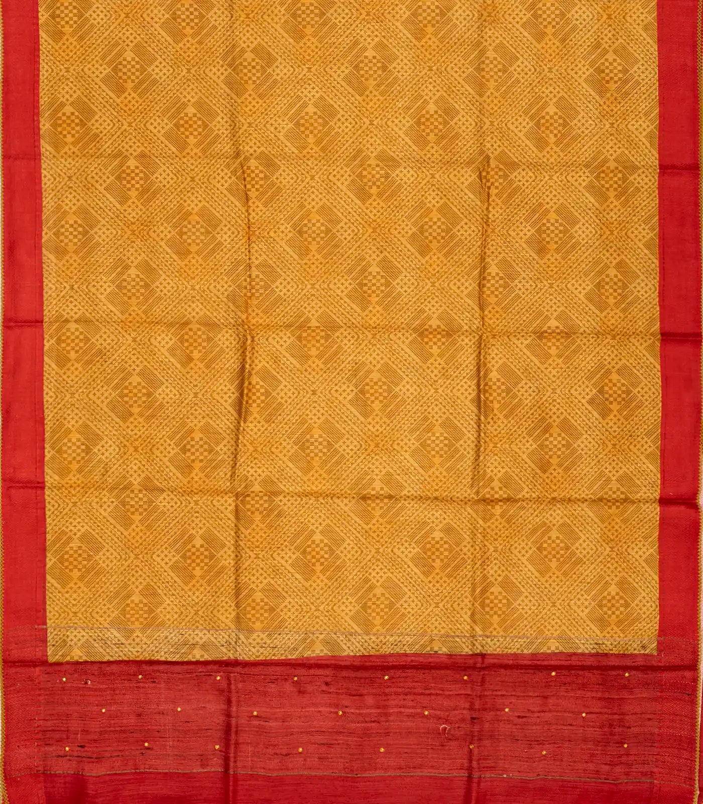 Mustard Handloom Tussar Silk Saree Printed With Diamond Motifs