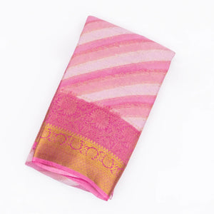 Pink Mysore Crepe Silk Saree With Diagonal Stripes