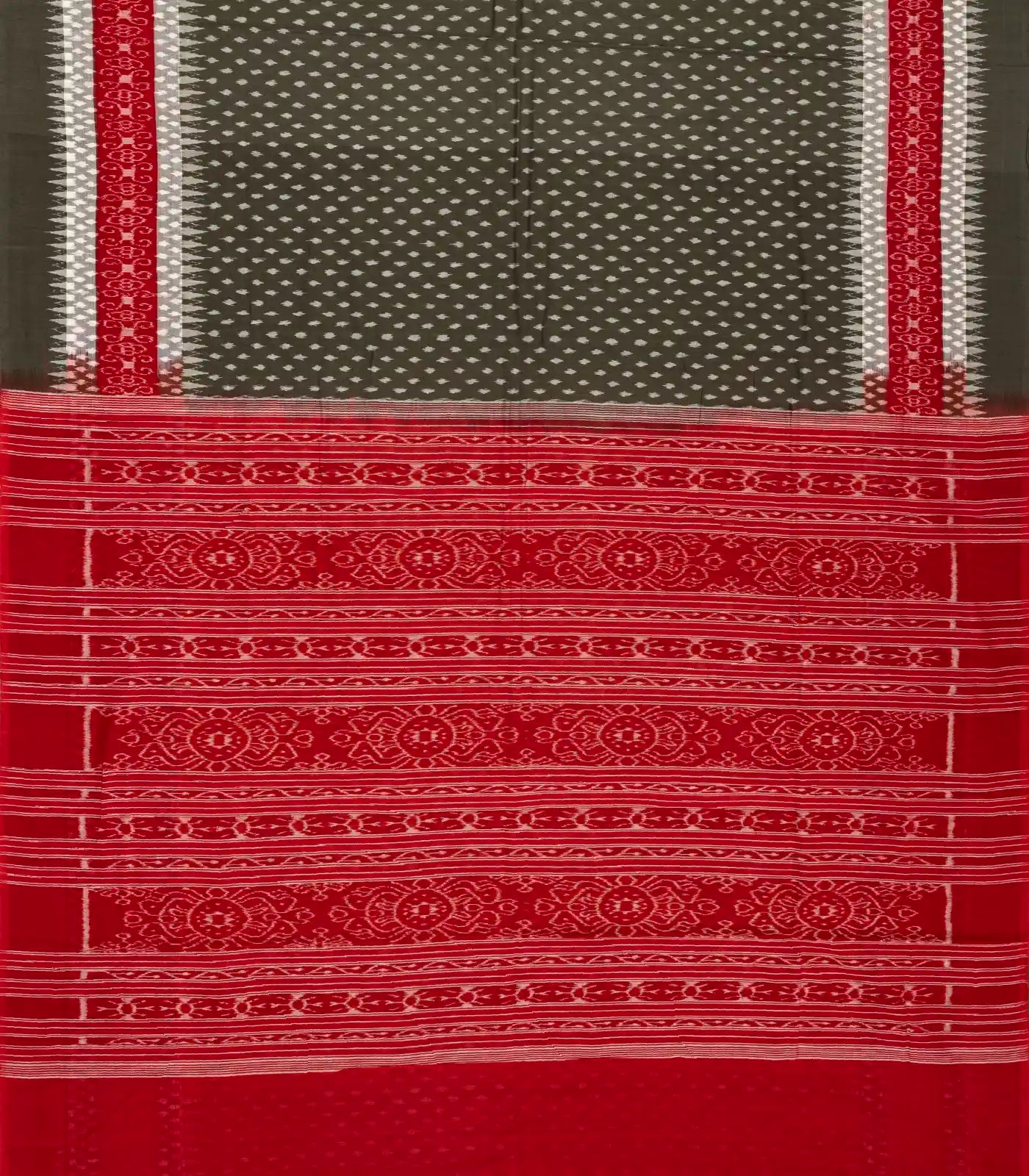 Dark Grey Handloom Orissa Cotton Saree With Tie & Dye Motifs