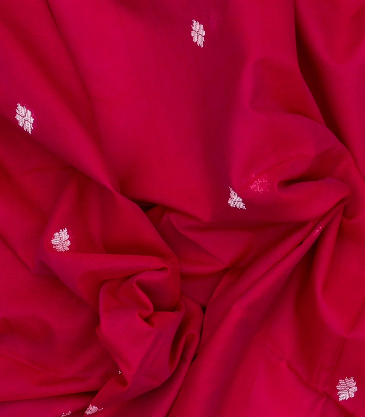Hot Pink Handloom Bengal Cotton Saree With Floral Buttas