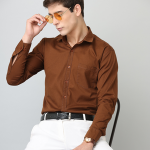 Frankshirt Men Brown Solid Tailored Fit Cotton Casual Shirt