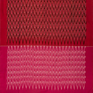 Crimson Handwoven Orissa Cotton Saree And Tie & Dye Chevron Motifs