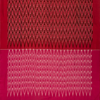 Crimson Handwoven Orissa Cotton Saree And Tie & Dye Chevron Motifs