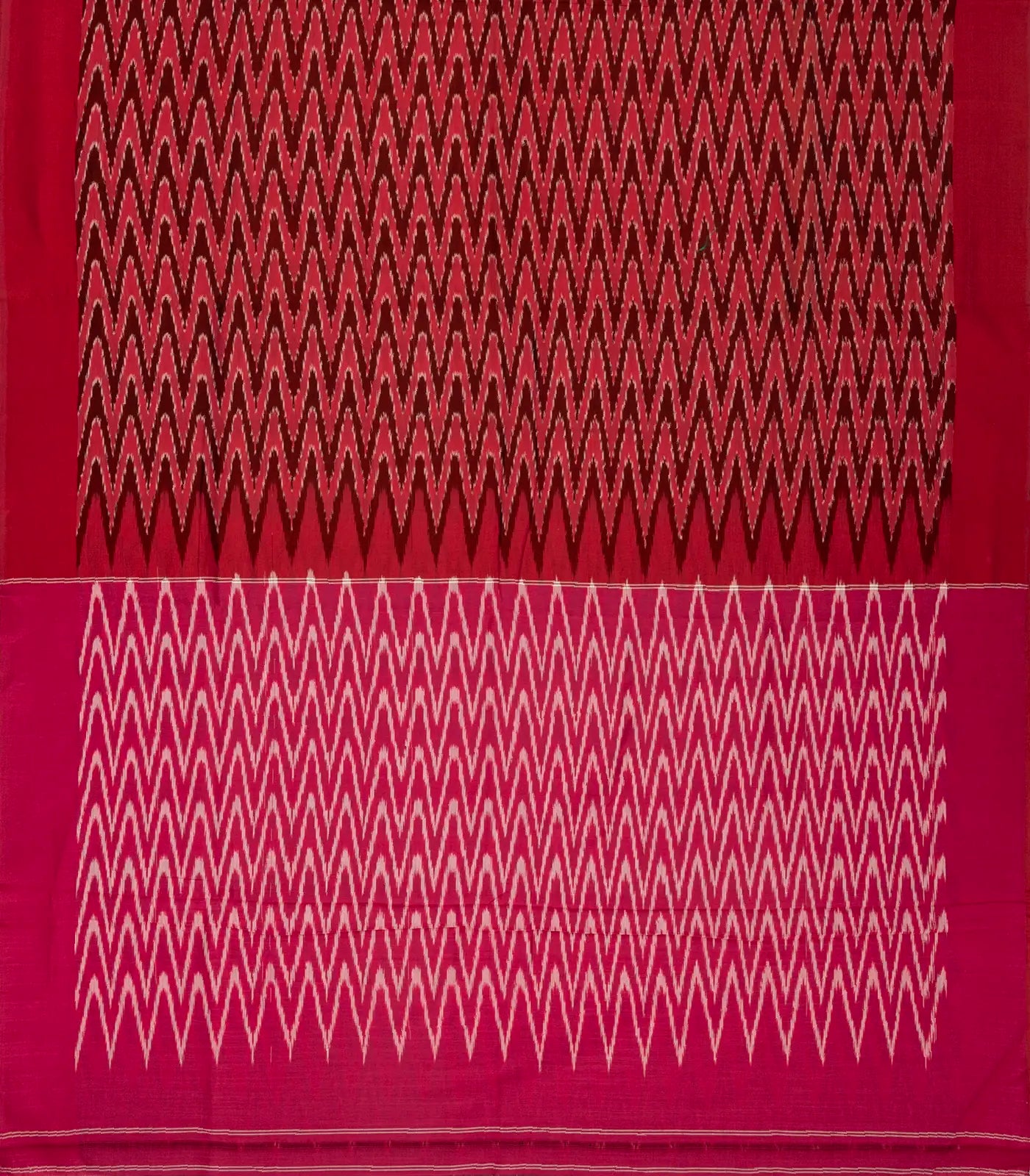 Crimson Handwoven Orissa Cotton Saree And Tie & Dye Chevron Motifs