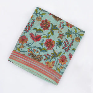 Light Blue Handloom Chanderi Cotton Saree With Printed Floral Motifs