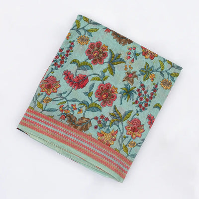 Light Blue Handloom Chanderi Cotton Saree With Printed Floral Motifs