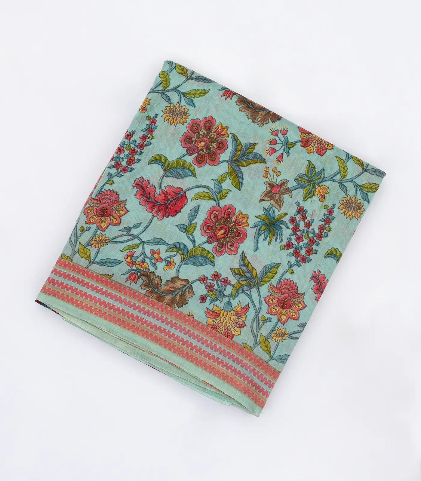 Light Blue Handloom Chanderi Cotton Saree With Printed Floral Motifs