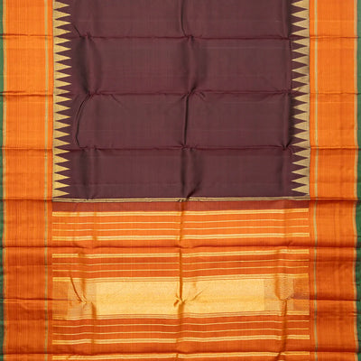 Maroon Handloom Kanchipuram Korvai Silk Saree With Temple Border