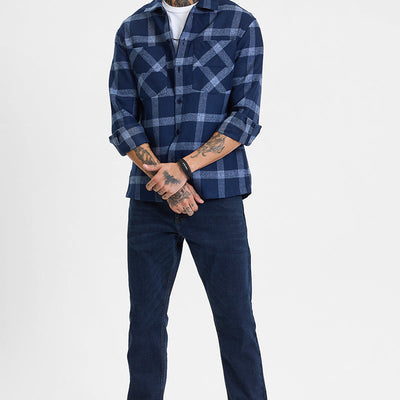 Navy Checks Relaxed Fit Overshirt