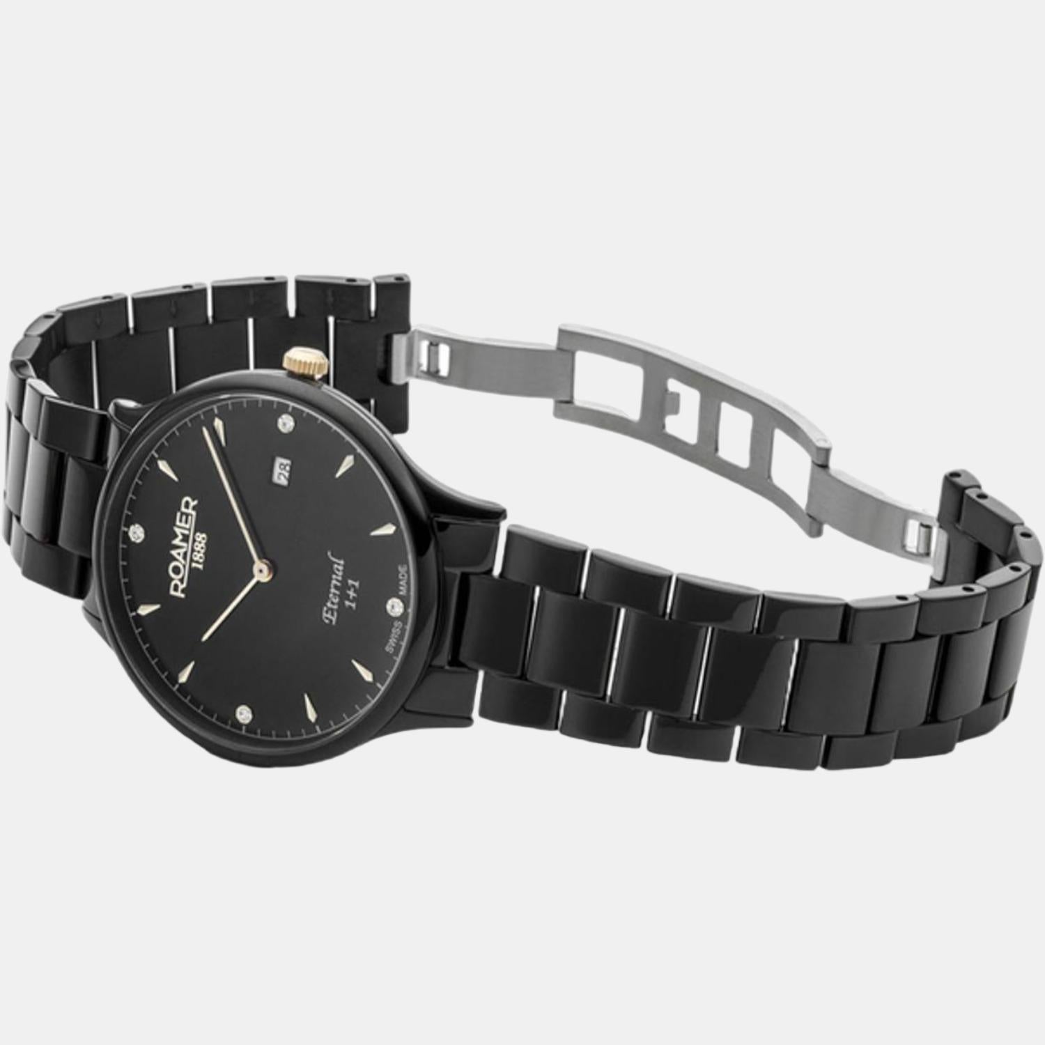 Eternal Men Quartz Black Dial Analog Stainless Steel Watch 863833 45 55 50