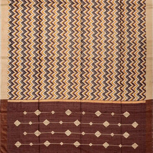 Brown Handwoven Tussar Silk Saree With Printed Chevron Motifs