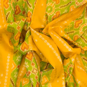 Lemon Yellow Handloom Kanchipuram Tie & Dye Silk Saree With Floral Buttas