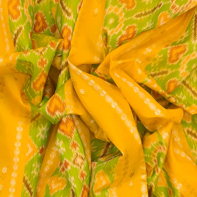 Lemon Yellow Handloom Kanchipuram Tie & Dye Silk Saree With Floral Buttas