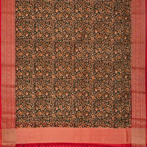 Dark Green Woven Chanderi Cotton Saree With Contrast Border