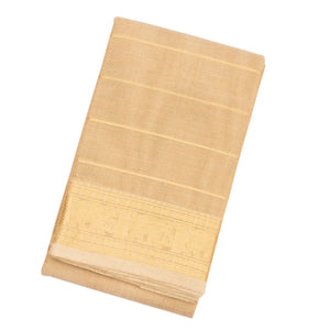 Taupe Handloom Kanchi Cotton Saree With Zari Stripes