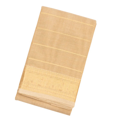 Taupe Handloom Kanchi Cotton Saree With Zari Stripes