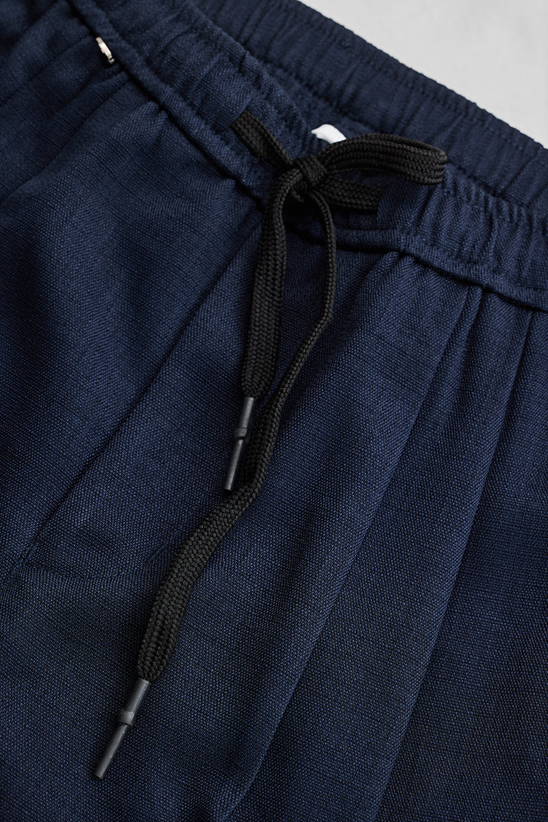 Navy Textured Relaxed Fit Trousers