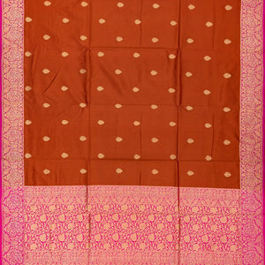 Rust Handloom Banarasi Silk Saree With Floral Buttas