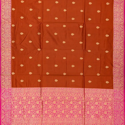 Rust Handloom Banarasi Silk Saree With Floral Buttas
