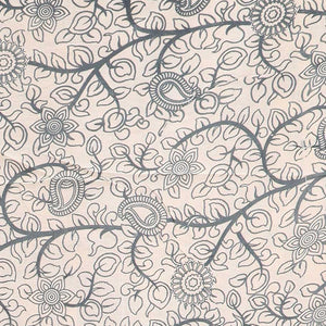 Cream floral vine machine-printed kalamkari cotton saree, contrast tree motifs border & peacock pallu